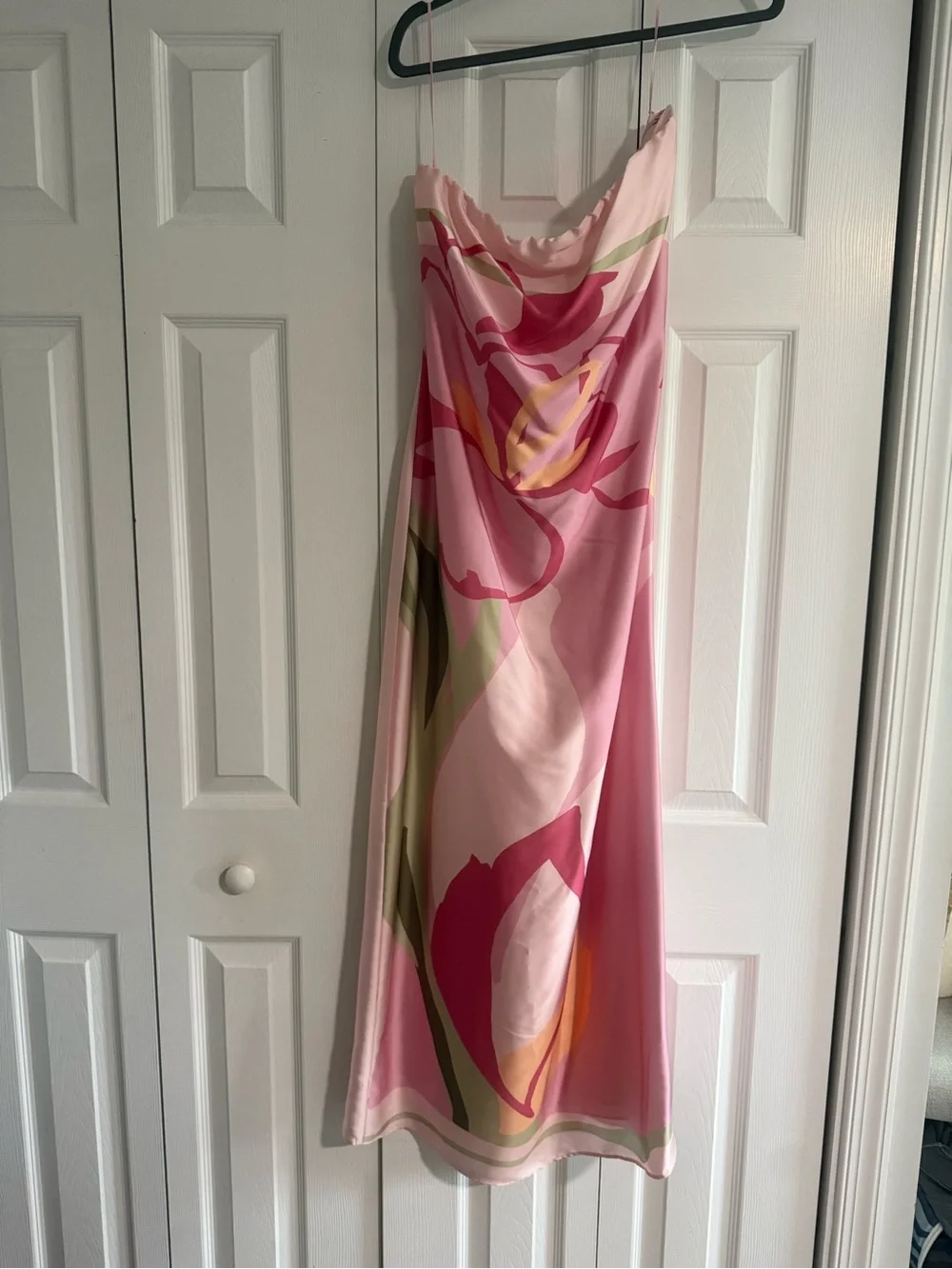 Pink Floral Satin Wedding Guest Dress